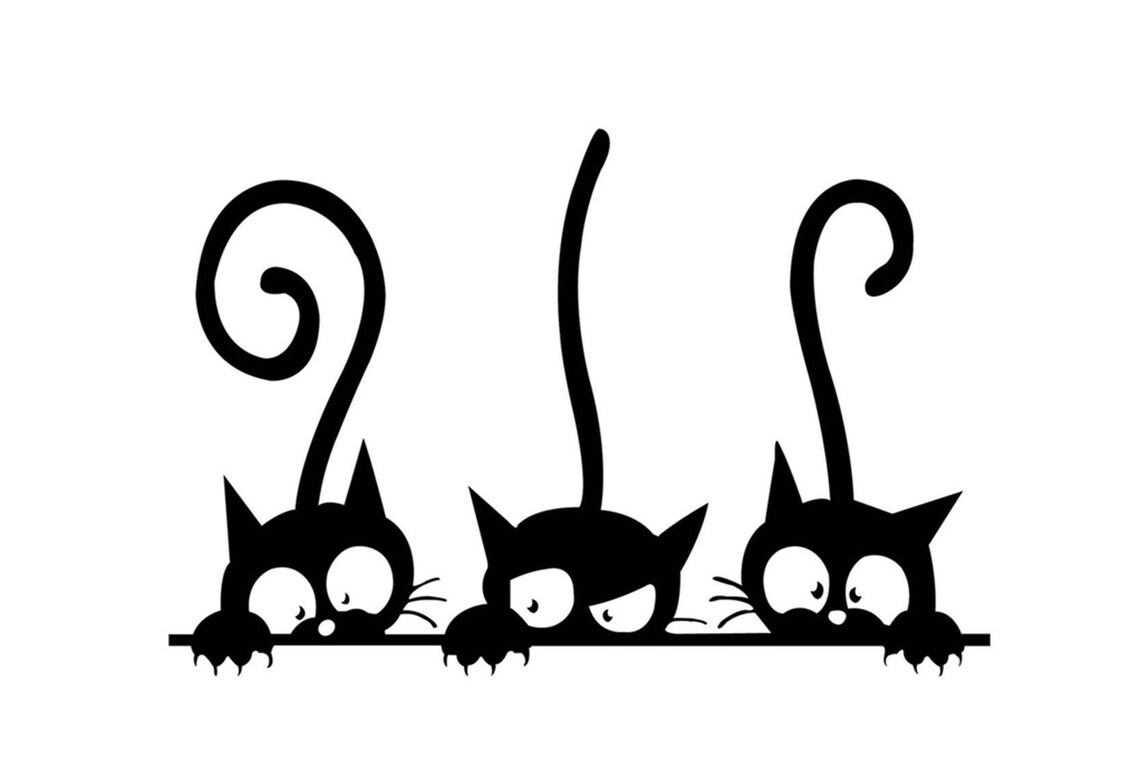 Three Black Cats Wall Decal Cute Cat Stickers Etsy
