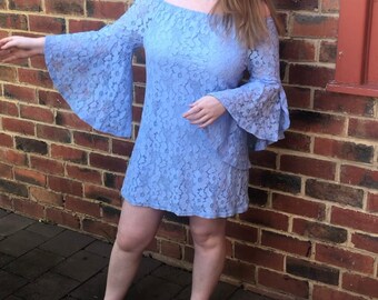 bell sleeve 70s dress
