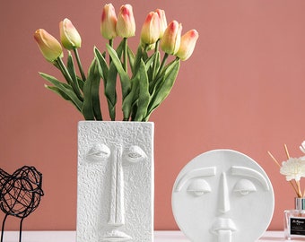 Persicana White Ceramic Face Table Vase - Modern - Minimalist - Flower Vase - Handmade - Gift for Her - Gift for Him - Modern - Home
