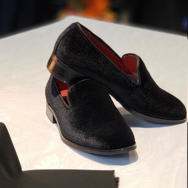 Boy's Black Velvet Loafer Shoes perfect for Weddings, Parties, and other Milestones