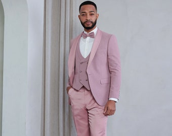 Men's 4-Piece Slim Fit Blush Modern Sequin Tuxedo Set perfect for Weddings, Parties, and Events
