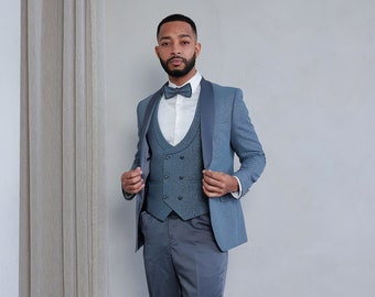 Men's 4-Piece Slim Fit Grey Modern Sequin Tuxedo Set perfect for Weddings, Parties, and Events