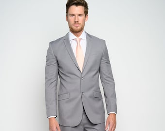 Men's 3-Pieces Slim Fit Suit perfect for Weddings, Grooms, Groomsmen, Prom, or Everyday (Light Gray)