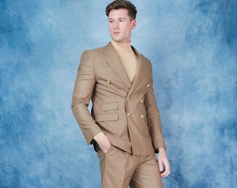 Men's 2-Pieces Tan Double Breasted Suit  perfect for Weddings, Prom, Parties, and other Milestones