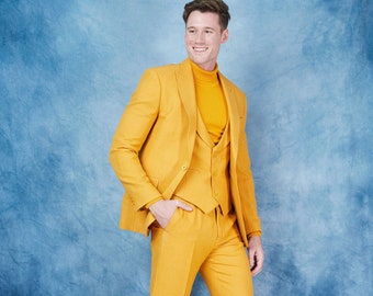 Men's 3-Piece Mustard Yellow Slim Fit Suit perfect for Weddings, Parties, Groom, Groomsmen, Prom, Events
