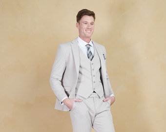 Men's 3-Piece Silver Slim Fit Suit perfect for Weddings, Parties, Groom, Groomsmen, Prom, Events