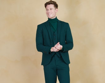 Men's 3-Piece Hunter Green Slim Fit Suit perfect for Weddings, Parties, Groom, Groomsmen, Prom, Events