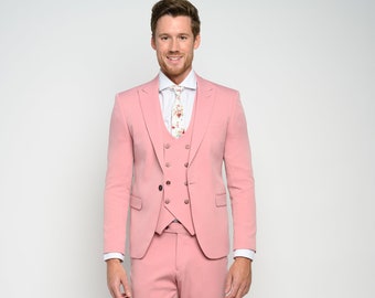 Men's 3-Piece Dusty Rose Slim Fit Tuxedo perfect for Weddings, Parties, Groom, Groomsmen, Prom, Events