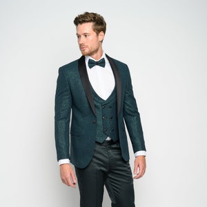 Men's 4-Piece Slim Fit Hunter Green Modern Sequin Tuxedo image 2