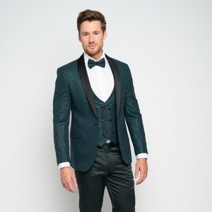 Men's 4-Piece Slim Fit Hunter Green Modern Sequin Tuxedo image 1