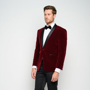 Men's Slim Fit Velvet Shawl Lapel Tuxedo Jacket burgundy - Etsy