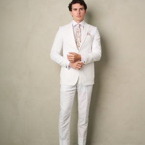 Men's 2-Pieces Linen Slim Fit Suit White Perfect for Summer, Wedding, Parties and other Milestones Bild 2