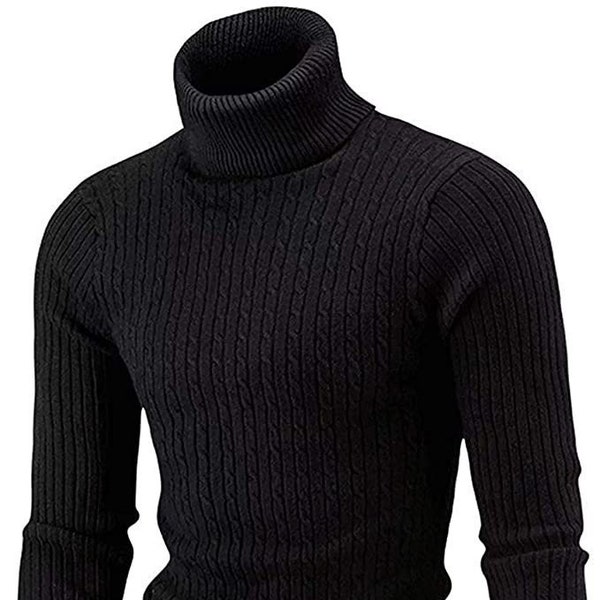 Men's Fine-knit Turtleneck Sweater perfect for Casual or Formal Events (Six Colors - Black, Blue, Burgundy, Khaki, Mustard, White)