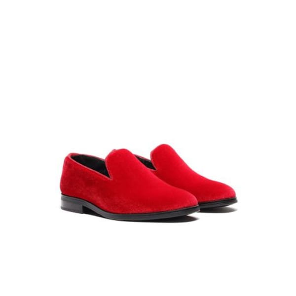 Boy's Red Velvet Loafer Shoes perfect for Weddings, Parties, and other Milestones