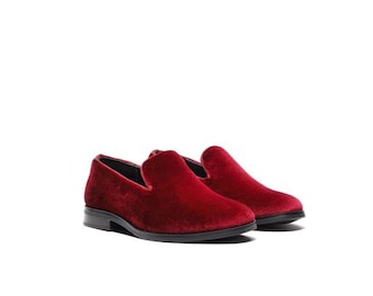 Boy's Burgundy Velvet Loafer Shoes perfect for Weddings, Parties, and other Milestones