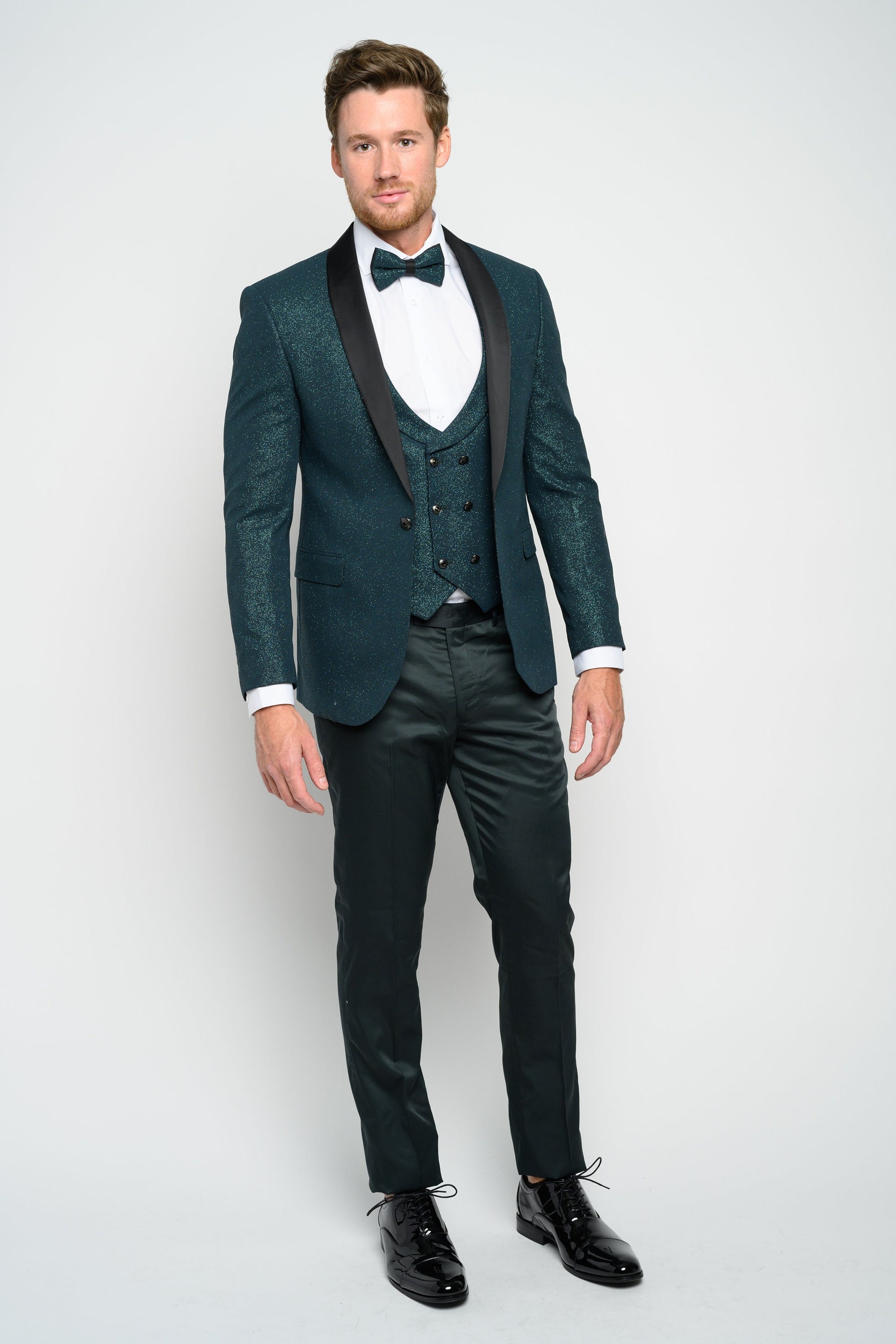 OMC 3-Pieces Boy's Slim Fit Modern Sequin Tuxedo Set (Hunter Green)