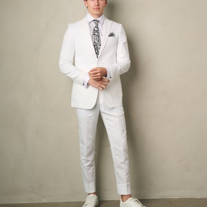 Men's 2-Pieces Linen Slim Fit Suit White Perfect for Summer, Wedding, Parties and other Milestones Bild 4