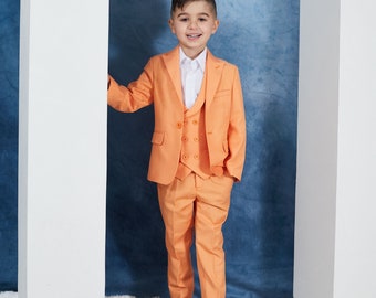 Boy's 4-Pieces Orange Slim Fit Suit perfect for Weddings, Parties, and other Milestones