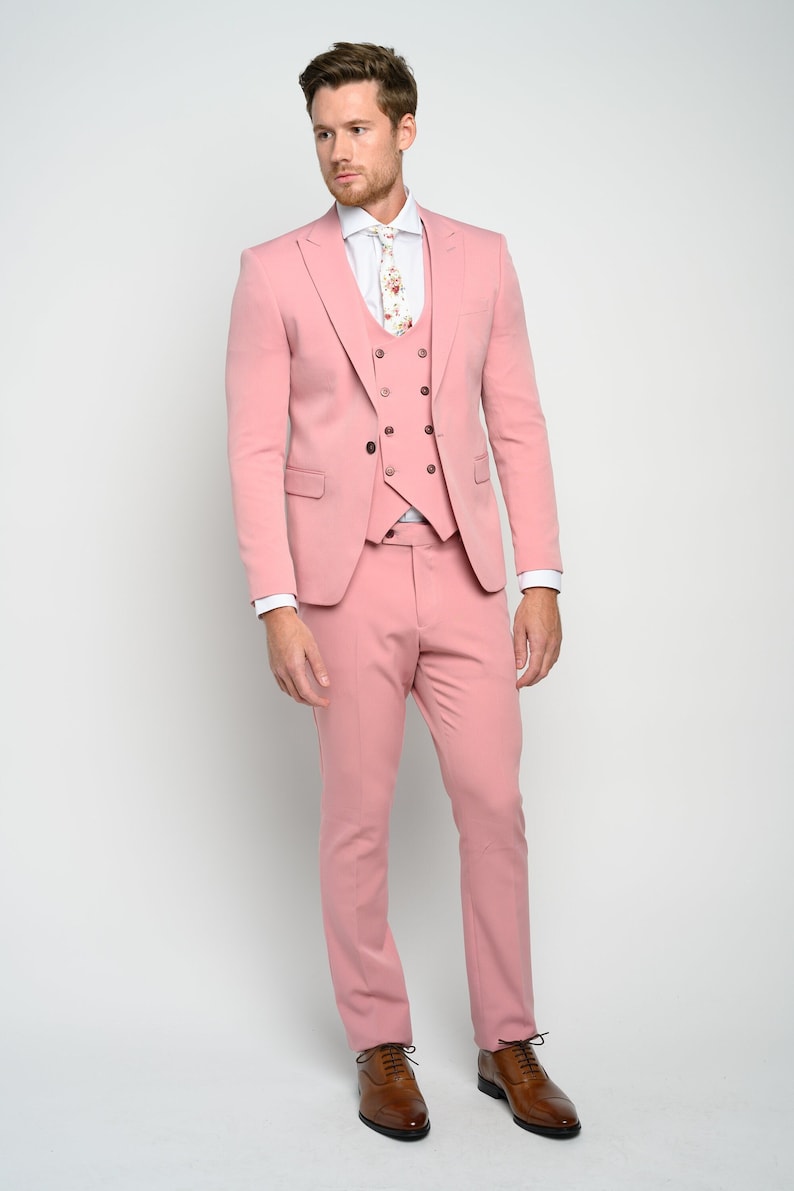 Men's 3-Piece Dusty Rose Slim Fit Tuxedo perfect for Weddings, Parties, Groom, Groomsmen, Prom, Events image 2