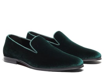 Men's Hunter Green Velvet Loafer Shoes perfect for Weddings, Parties, and other Milestones