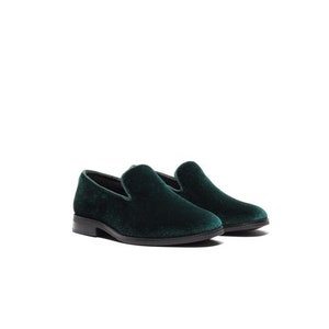 Boy's Hunter Green Velvet Loafer Shoes perfect for Weddings, Parties, and other Milestones image 1