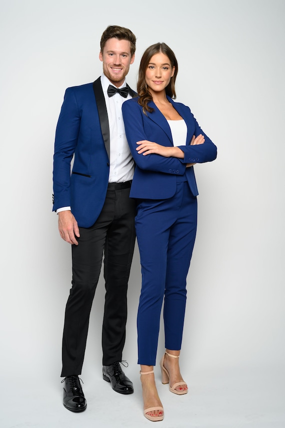 Women Suits Blue Formal Fashion 3 Piece Suits Slim Fit 1 Button