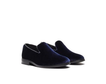 Boy's Navy Velvet Loafer Shoes perfect for Weddings, Parties, and other Milestones