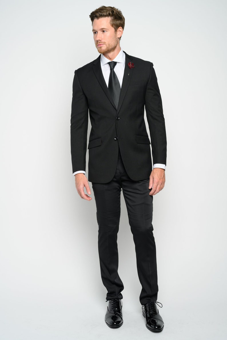 Men's Black 2-Pieces Slim Fit Suit perfect for Weddings, Grooms, Groomsmen, Prom, or Everyday. image 2