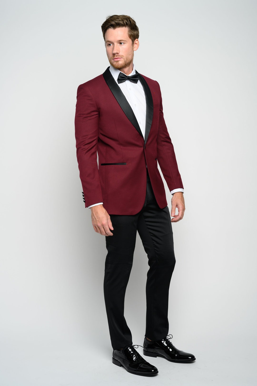 Men's Burgundy 2-piece Slim Fit Shawl Lapel Tuxedo Perfect for Weddings ...