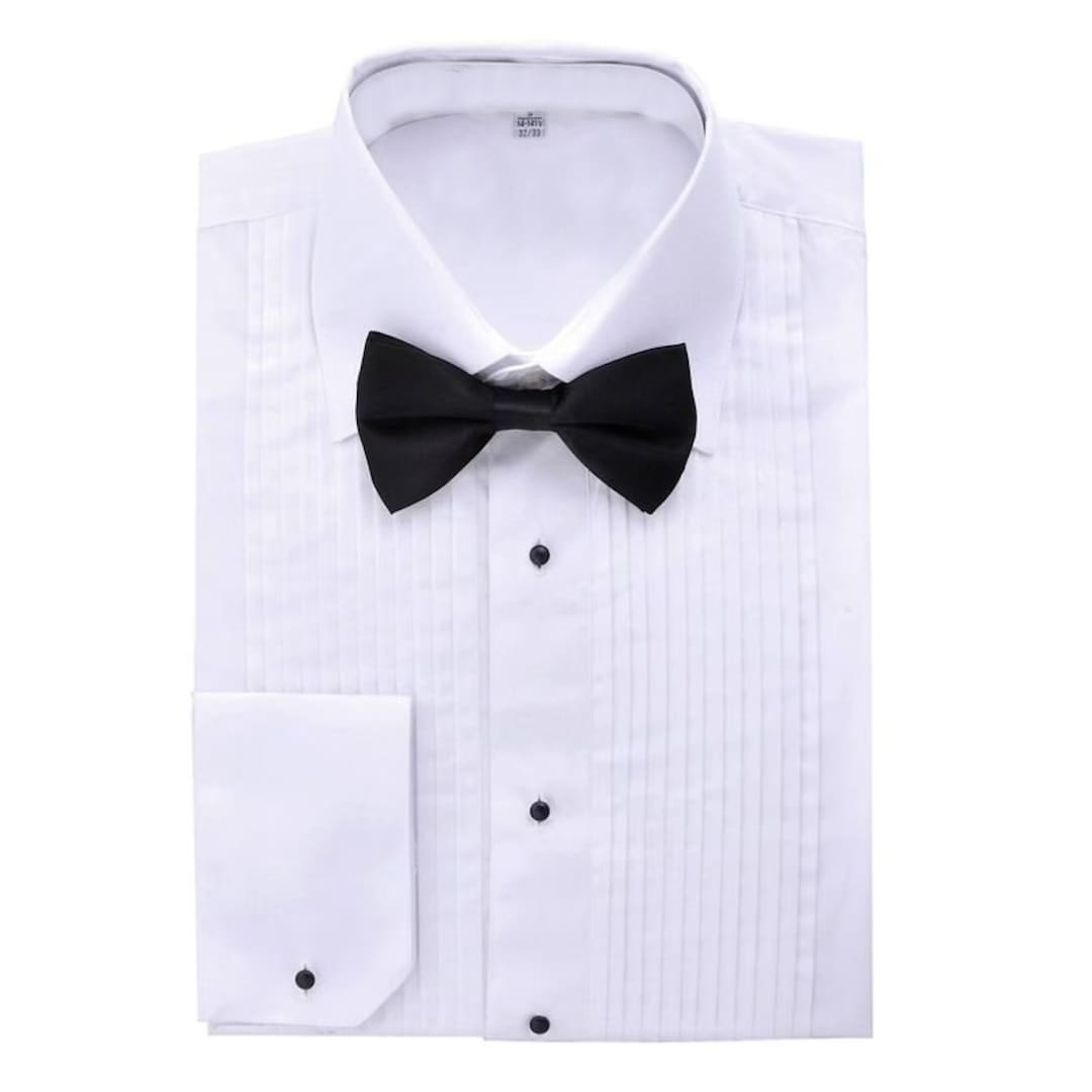 Men's Paris White Slim Fit Lay Down Collar Pleated Tuxedo Shirt main image 1
