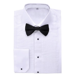 Men&#39;s Pleated Tuxedo Dress Shirt Lay Down Collar Long-Sleeve Button Down