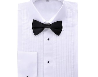 Men's Pleated Tuxedo Dress Shirt Lay Down Collar Long-Sleeve Button Down