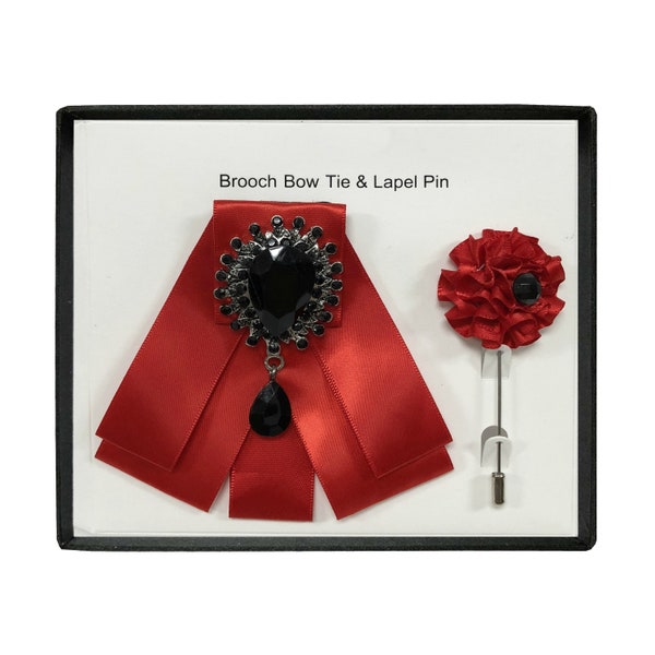 Men's Brooch Bow Tie and Lapel Fashion Set (Black, Blue, Navy, Red, Silver)