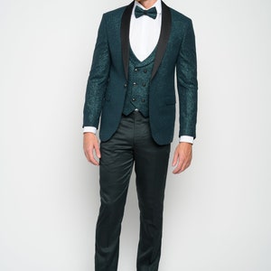 Men's 4-Piece Slim Fit Hunter Green Modern Sequin Tuxedo image 4