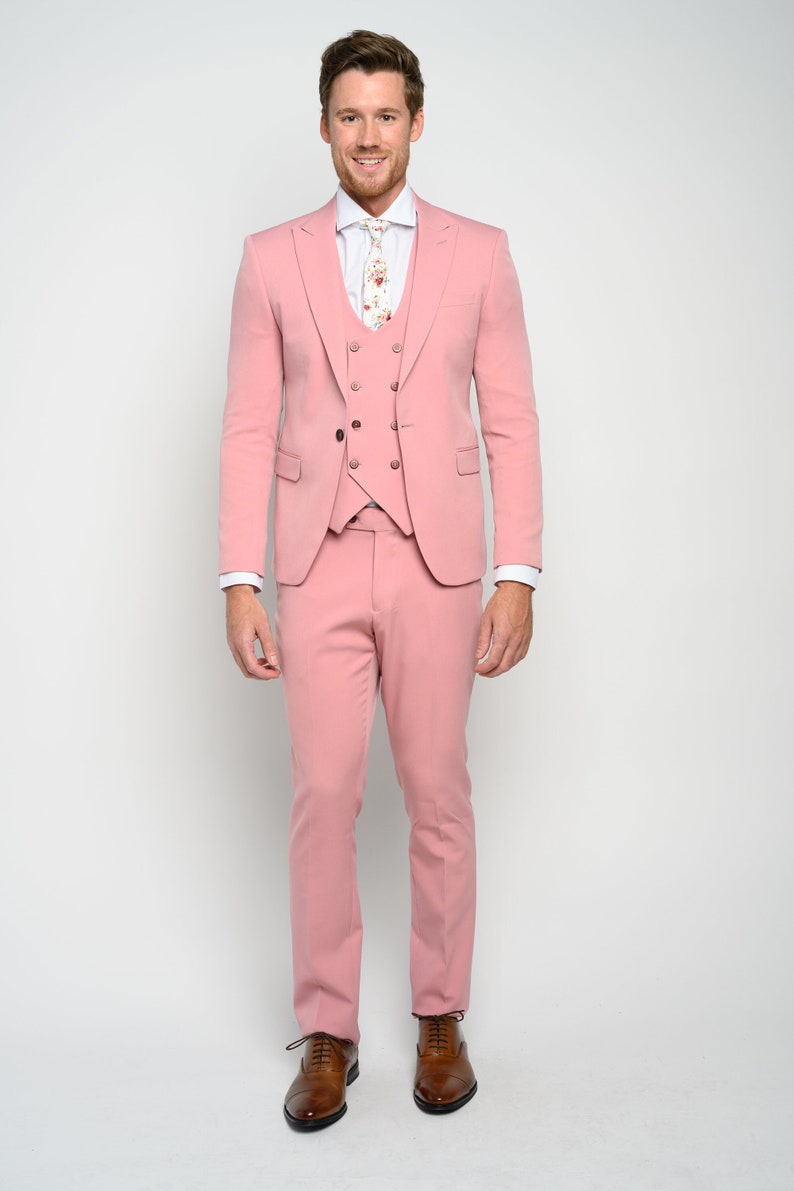 Men's 3-Piece Dusty Rose Slim Fit Tuxedo perfect for Weddings, Parties, Groom, Groomsmen, Prom, Events image 1