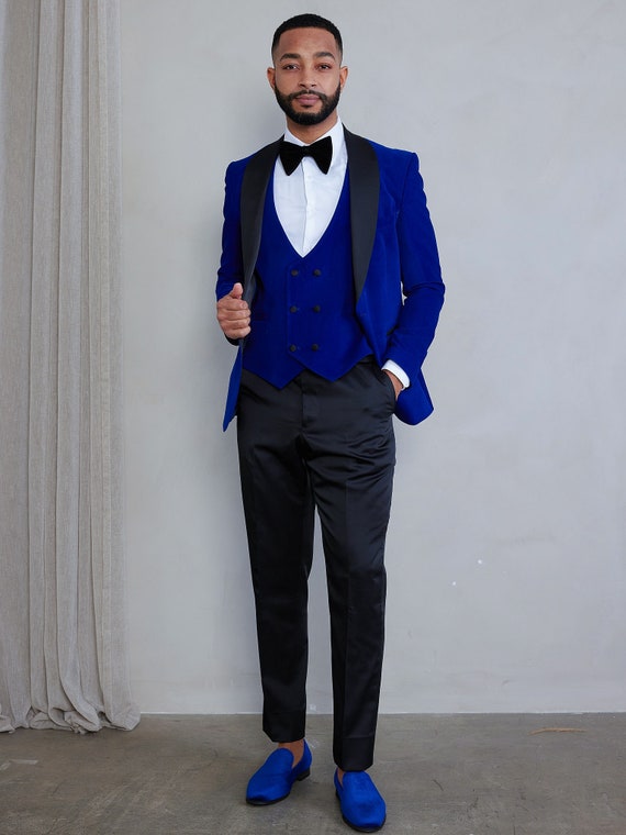 Mens Slim Fit 3-piece Royal Blue Shawl Lapel Velvet Tuxedo - Etsy