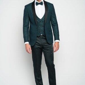 Men's 4-Piece Slim Fit Hunter Green Modern Sequin Tuxedo image 3