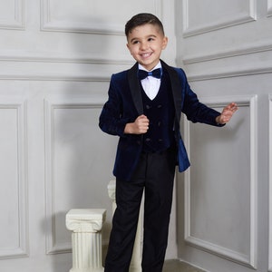 Boy's 3-pieces Velvet Shawl Lapel Tuxedo Jacket Vest & - Etsy