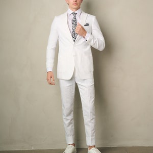 Men's 2-Pieces Linen Slim Fit Suit White Perfect for Summer, Wedding, Parties and other Milestones Bild 1