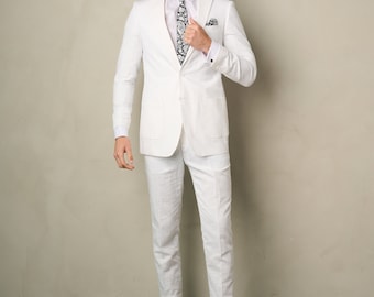 Men's 2-Pieces Linen Slim Fit Suit White Perfect for Summer, Wedding, Parties and other Milestones