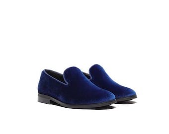 Boy's Royal Blue Velvet Loafer Shoes perfect for Weddings, Parties, and other Milestones