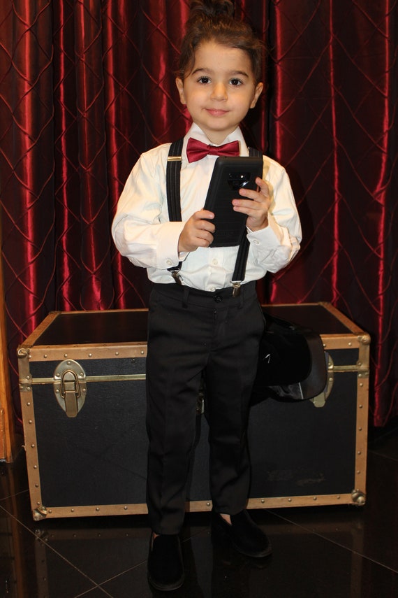 dress shirt bow tie and suspenders Charcoal Gray Suspenders & Black Bow Tie for Groom, Groomsmen, Ring Bearer Outfit