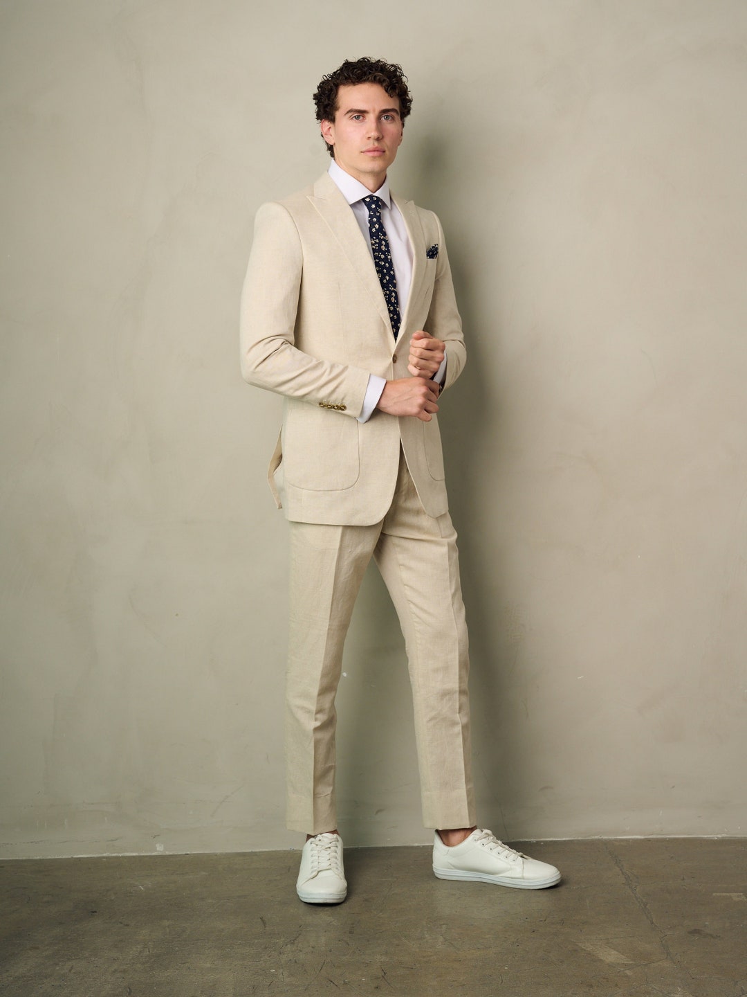 Leisure 2 Pieces Slim Fit Champagne Men's Suits Solid Color Lapel Man Suit main image 1