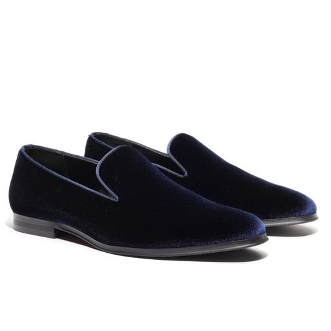 Men's Navy Blue Velvet Loafer Shoes Perfect for Weddings - Etsy