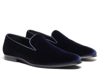 Men's Navy Blue Velvet Loafer Shoes perfect for Weddings, Parties, and other Milestones