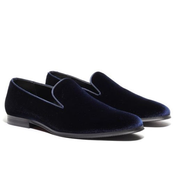 Men's Navy Blue Velvet Loafer Shoes perfect for Weddings, Parties, and other Milestones