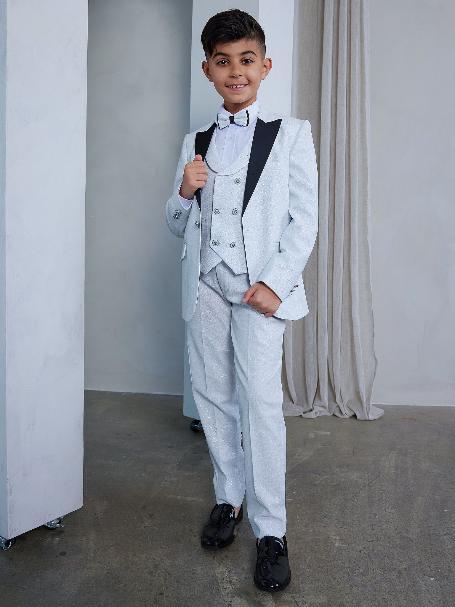 Msemis Kids Boys Shiny Sequin Suit Jacket Party Blazer Dance Tuxedo Costume with Hat,Size 6-16 Blue 16, Boy's