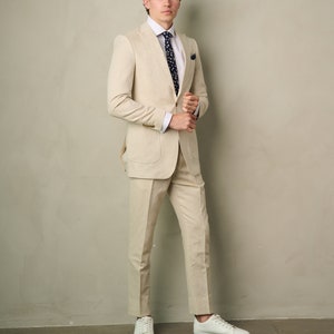 Men's 2-Pieces Linen Slim Fit Suit Tan Perfect for Summer, Wedding, Parties and other Milestones