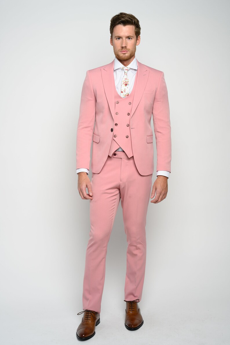 Men's 3-Piece Dusty Rose Slim Fit Tuxedo perfect for Weddings, Parties, Groom, Groomsmen, Prom, Events image 5