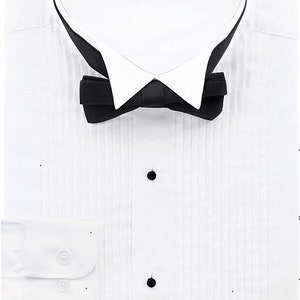 Men&#39;s Pleated Tuxedo Dress Shirt Wing Tip Collar Long-Sleeve Button Down